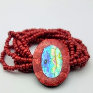 Abalone Red Sponge Coral Seed Beaded Stretch Bracelet Beads Petite